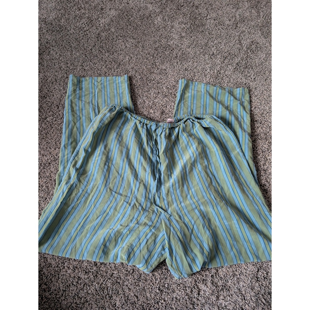 Victoria's Secret Blue Green Striped Pajama Pants Lightweight Drawstring Medium‎